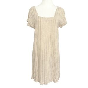 CAMEO Linen Rayon Blend Stripe Square Neck Button Back Lagenlook Dress XS